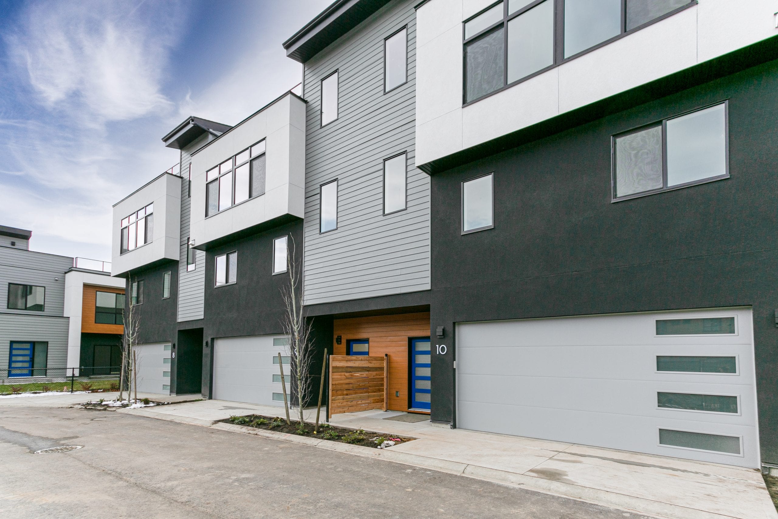 Front view of The Vista 3-storey townhome at The Landing at Wood Lake